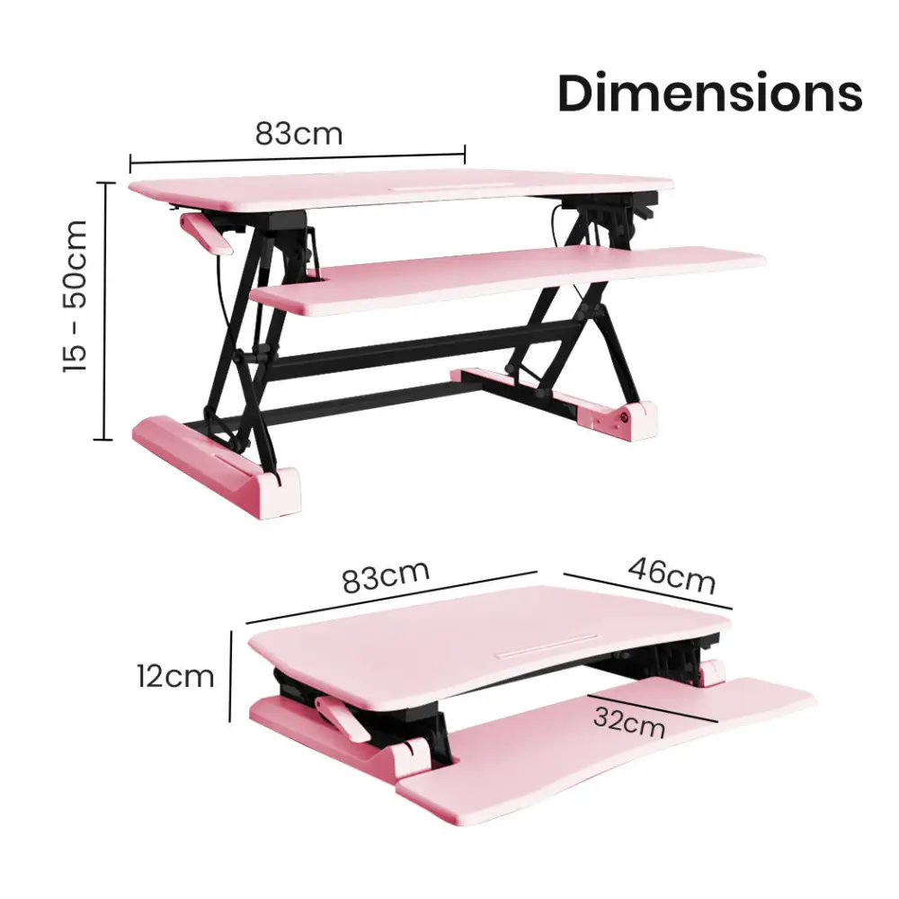 Fortia Desk Riser 77cm Wide Adjustable Sit to Stand for Dual Monitor Keyboard Laptop Pink - Furniture > Office
