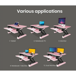 Fortia Desk Riser 90cm Wide Adjustable Sit to Stand for Dual Monitor Keyboard Laptop Pink - Furniture > Office