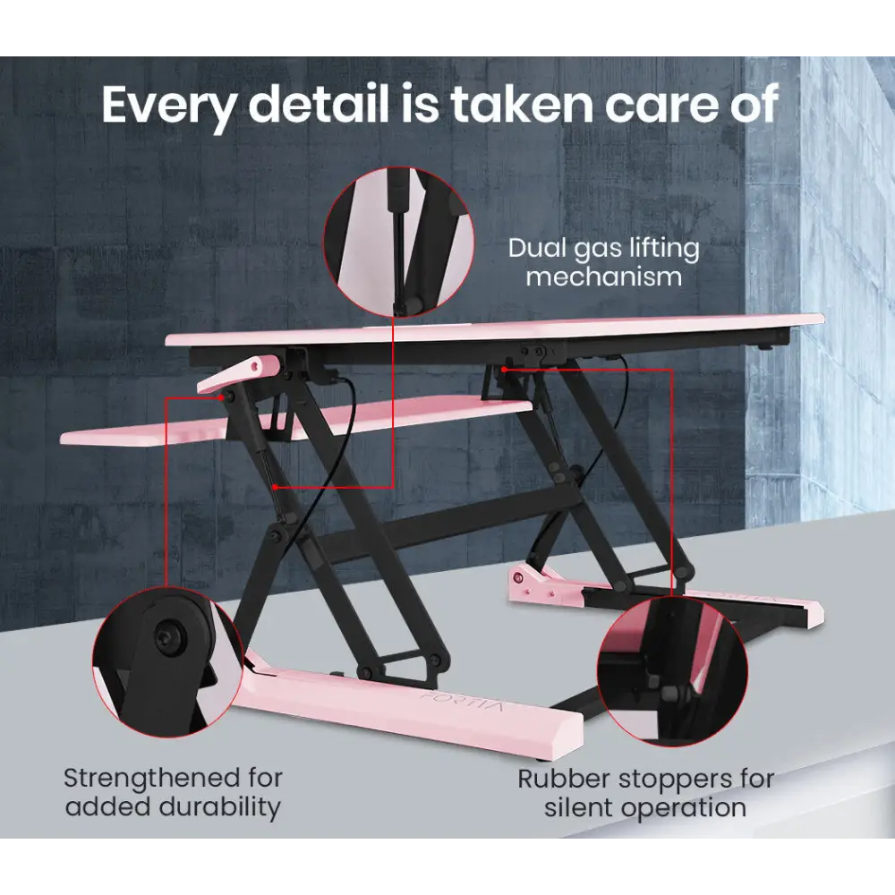 Fortia Desk Riser 90cm Wide Adjustable Sit to Stand for Dual Monitor Keyboard Laptop Pink - Furniture > Office