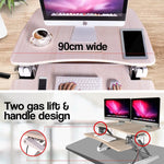 Fortia Desk Riser 90cm Wide Adjustable Sit to Stand for Dual Monitor Keyboard Laptop Beech - Furniture > Office