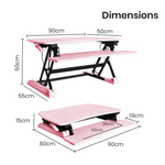 Fortia Desk Riser 90cm Wide Adjustable Sit to Stand for Dual Monitor Keyboard Laptop Pink - Furniture > Office