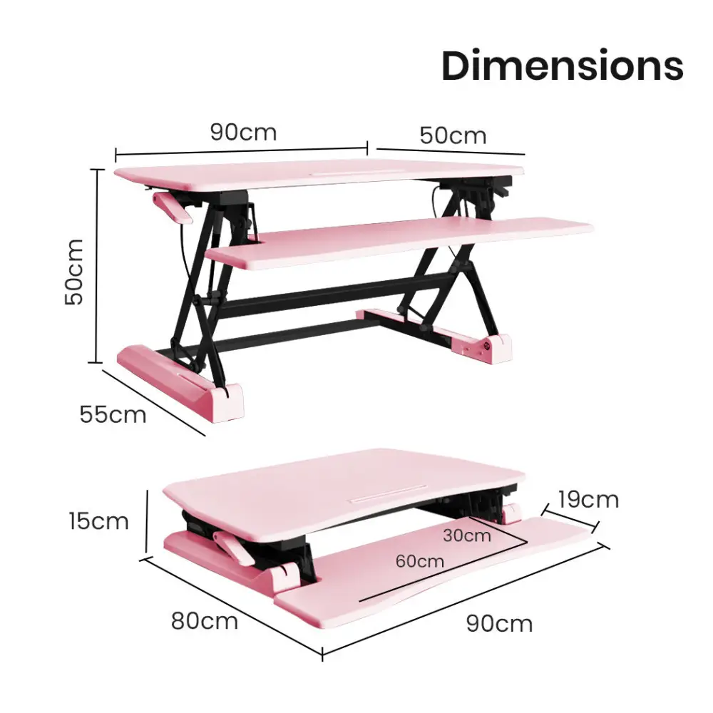 Fortia Desk Riser 90cm Wide Adjustable Sit to Stand for Dual Monitor Keyboard Laptop Pink - Furniture > Office
