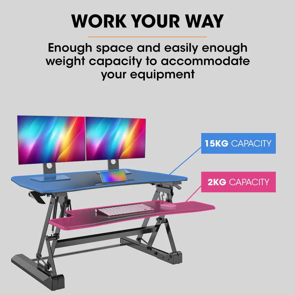 Fortia Desk Riser 90cm Wide Adjustable Sit to Stand for Dual Monitor Keyboard Laptop Black - Furniture > Office