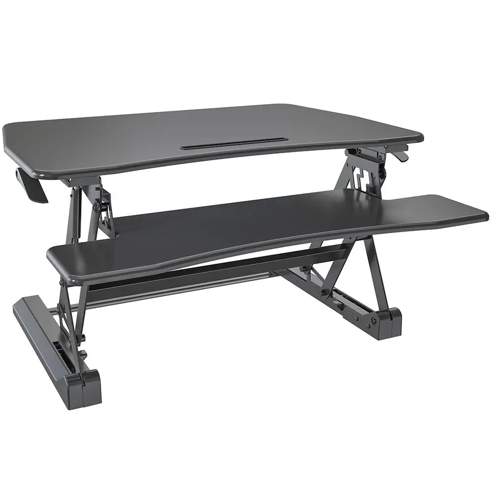 Fortia Desk Riser 90cm Wide Adjustable Sit to Stand for Dual Monitor Keyboard Laptop Black - Furniture > Office