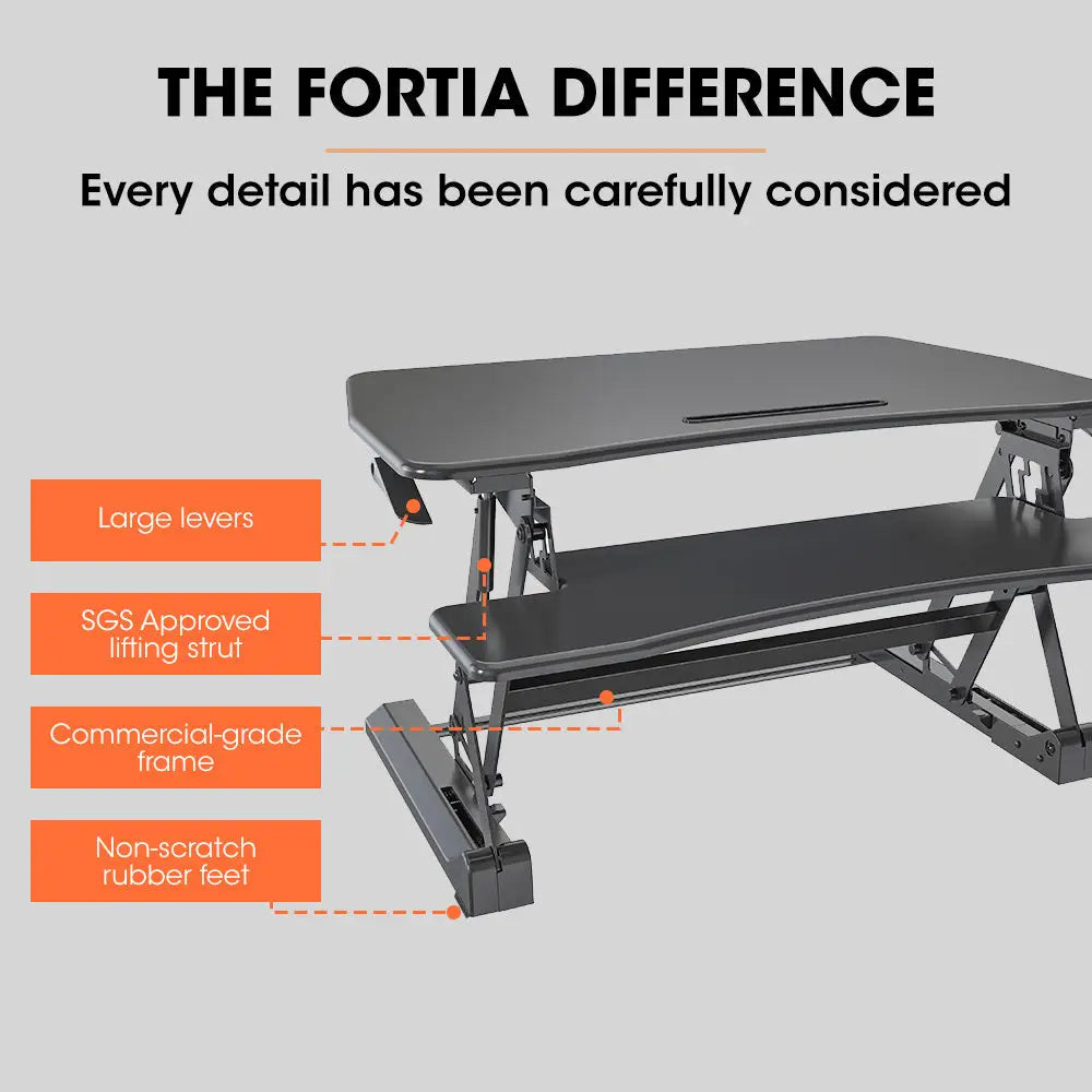 Fortia Desk Riser 90cm Wide Adjustable Sit to Stand for Dual Monitor Keyboard Laptop Black - Furniture > Office