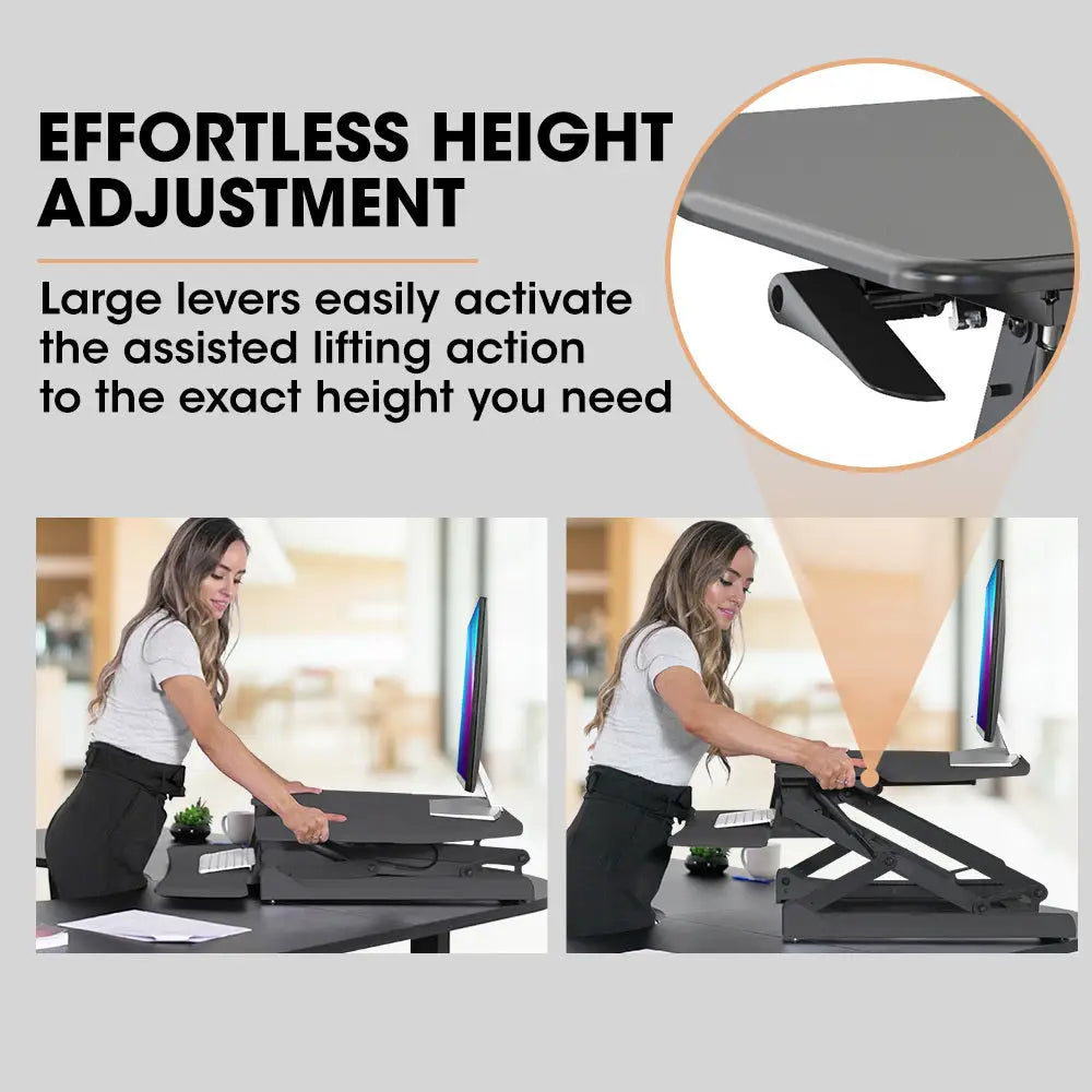 Fortia Desk Riser 90cm Wide Adjustable Sit to Stand for Dual Monitor Keyboard Laptop Black - Furniture > Office