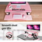 Fortia Desk Riser 90cm Wide Adjustable Sit to Stand for Dual Monitor Keyboard Laptop Pink - Furniture > Office