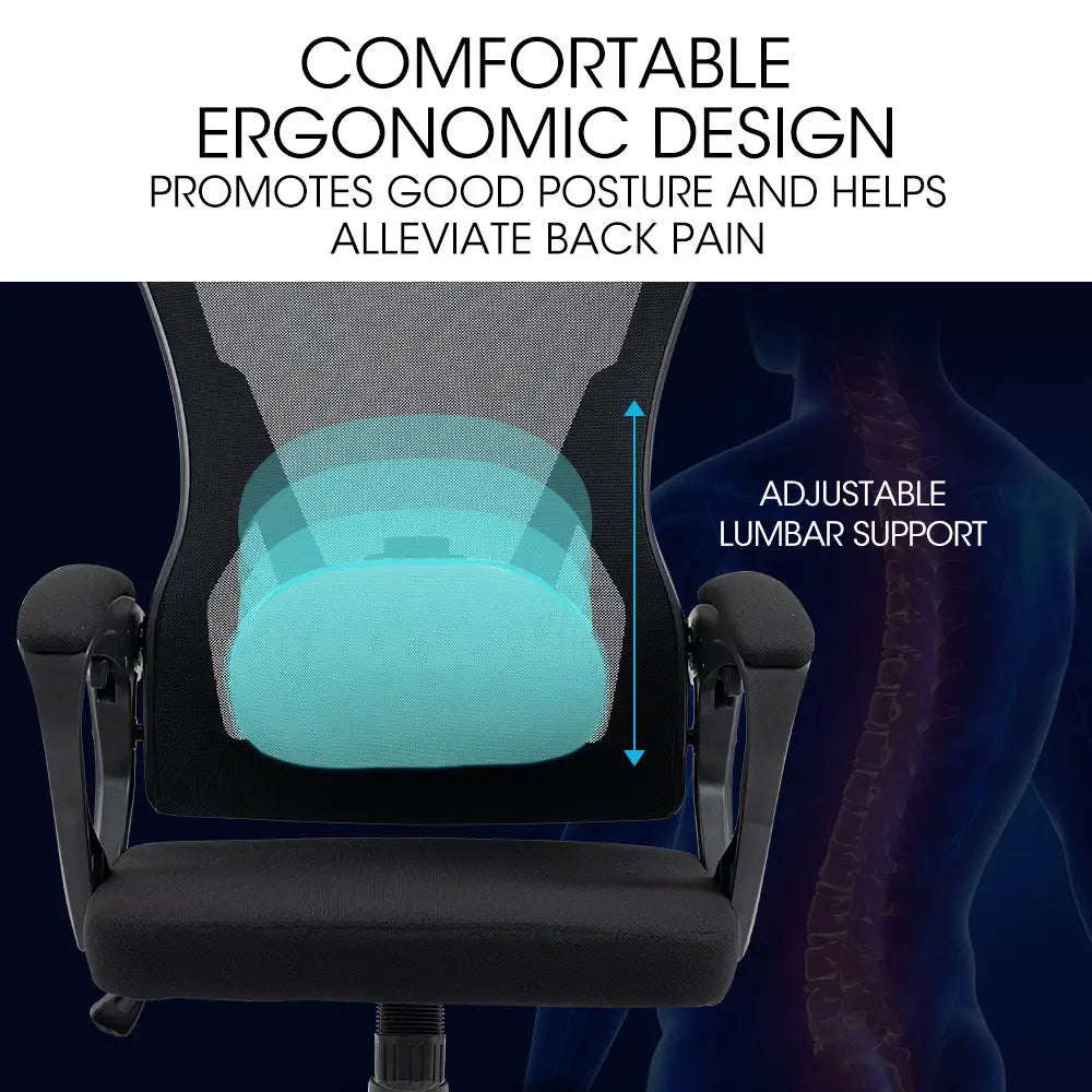 FORTIA Ergonomic Office Desk Chair Height Adjustable Lumbar Support Mesh Fabric Headrest Black - Furniture > Office