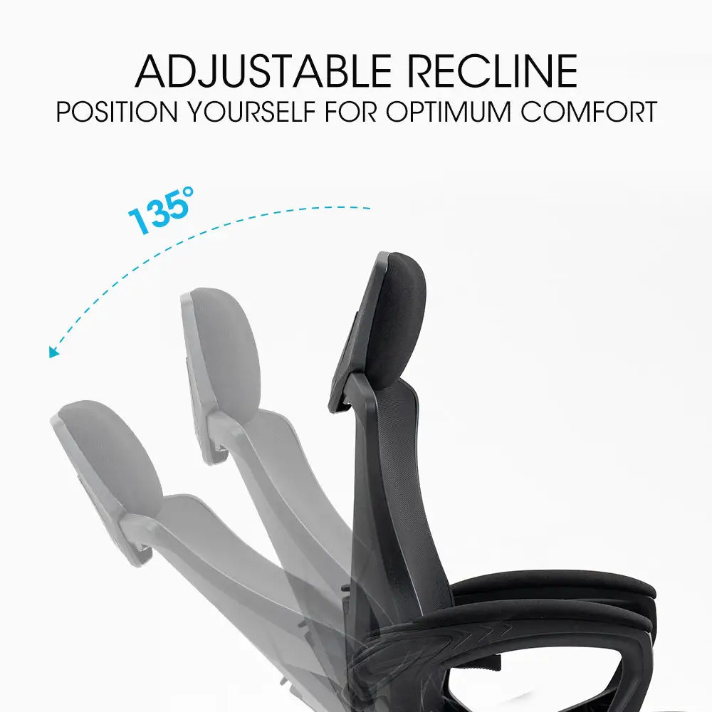 FORTIA Ergonomic Office Desk Chair Height Adjustable Lumbar Support Mesh Fabric Headrest Black - Furniture > Office