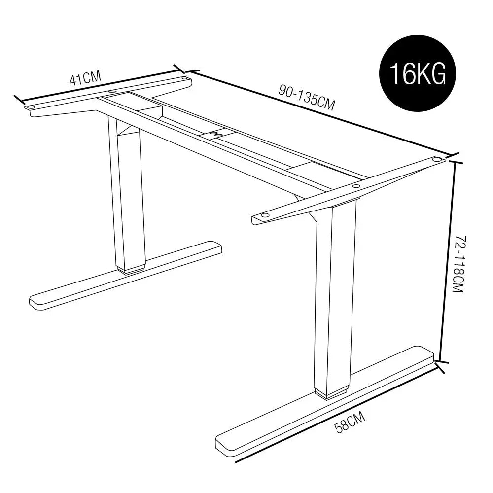 FORTIA Single Motor Sit/Stand Desk Frame 58 x 90-135cm 72-118cm Height Adjustable 70kg Load White - Furniture > Office