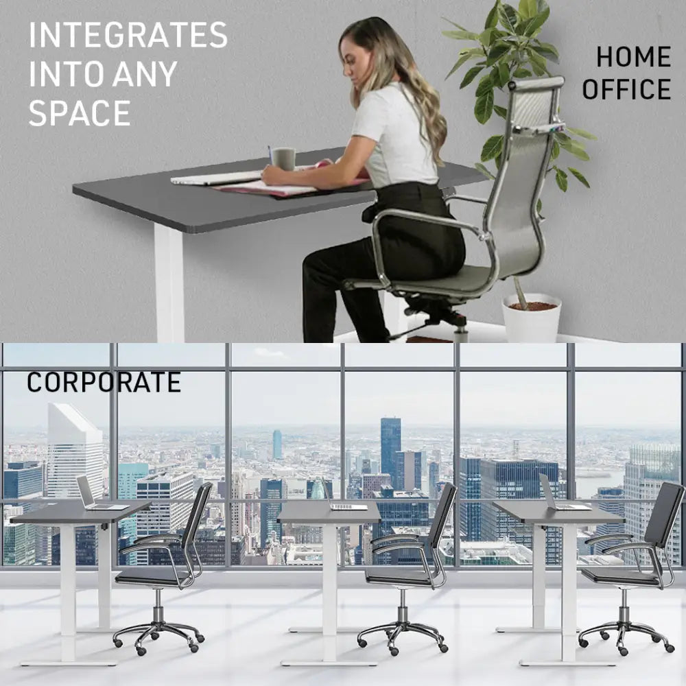 FORTIA Sit Stand Standing Desk 120x60cm 72-118cm Height Adjustable 70kg Load Black style/White Frame - Furniture >