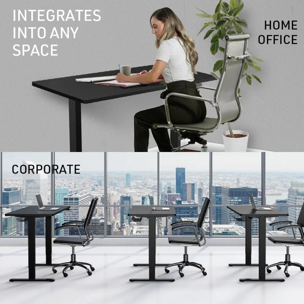 FORTIA Sit Stand Standing Desk 120x60cm 72-118cm Height Adjustable 70kg Load Black/Black Frame - Furniture > Office