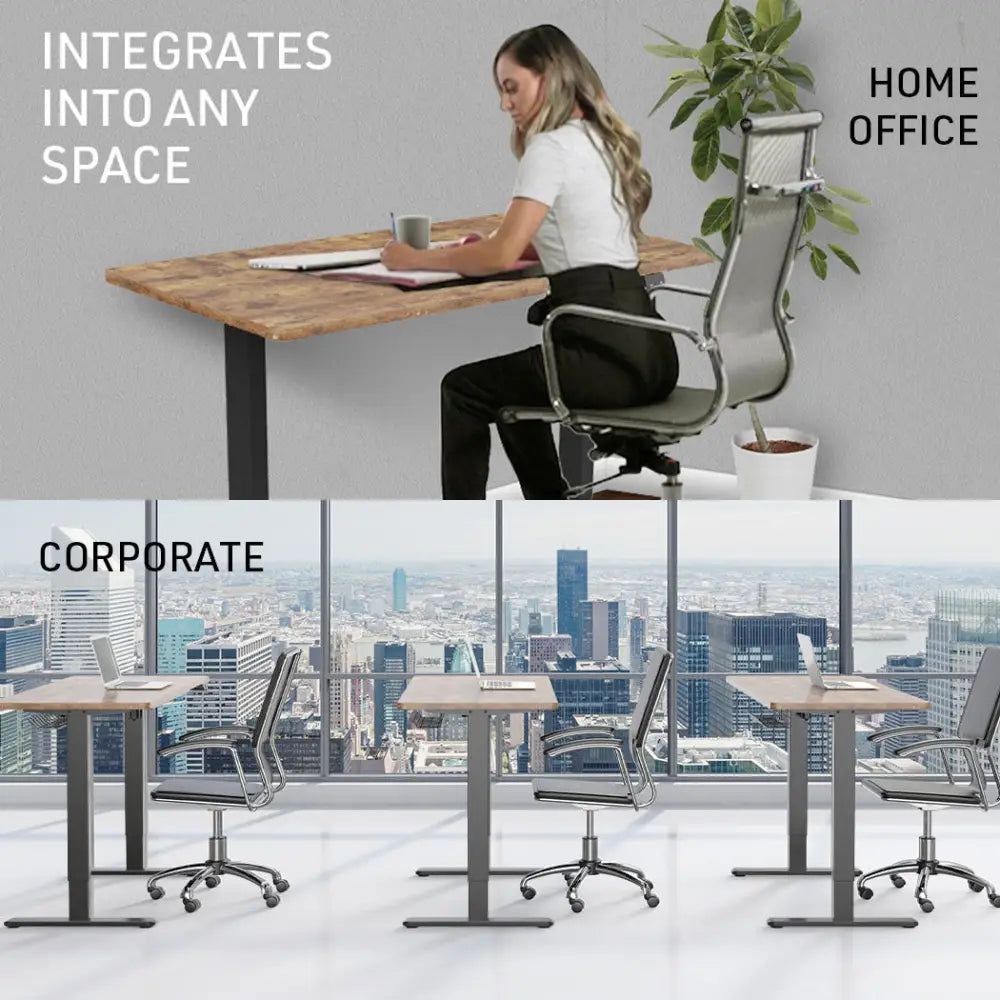 FORTIA Sit Stand Standing Desk 120x60cm 72-118cm Height Adjustable 70kg Load Oak style/Black Frame - Furniture > Office