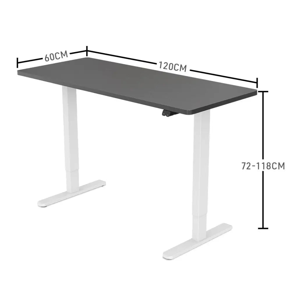 FORTIA Sit Stand Standing Desk 120x60cm 72-118cm Height Adjustable 70kg Load Black style/White Frame - Furniture >