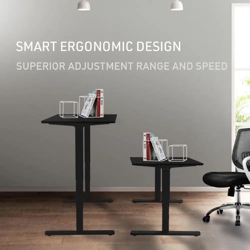 FORTIA Sit Stand Standing Desk 120x60cm 72-118cm Height Adjustable 70kg Load Black/Black Frame - Furniture > Office