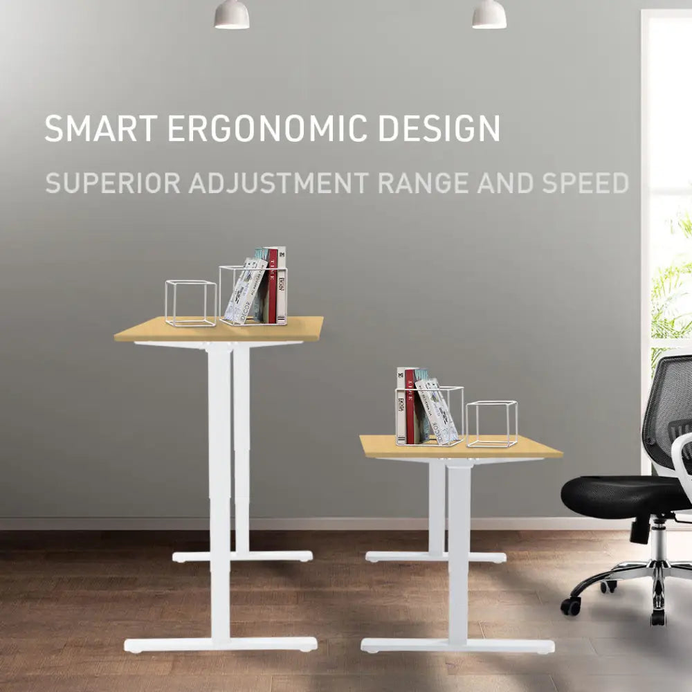 Fortia Sit To Stand Up Standing Desk 120x60cm 72-118cm Electric Height Adjustable 70kg Load White Oak Style/White Frame