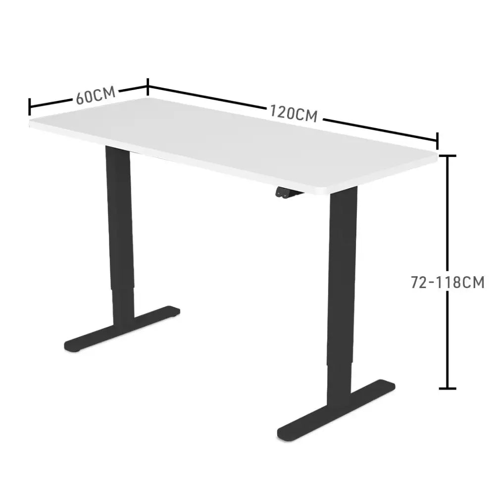 Fortia Sit To Stand Up Standing Desk 120x60cm 72-118cm Electric Height Adjustable 70kg Load White/Black Frame