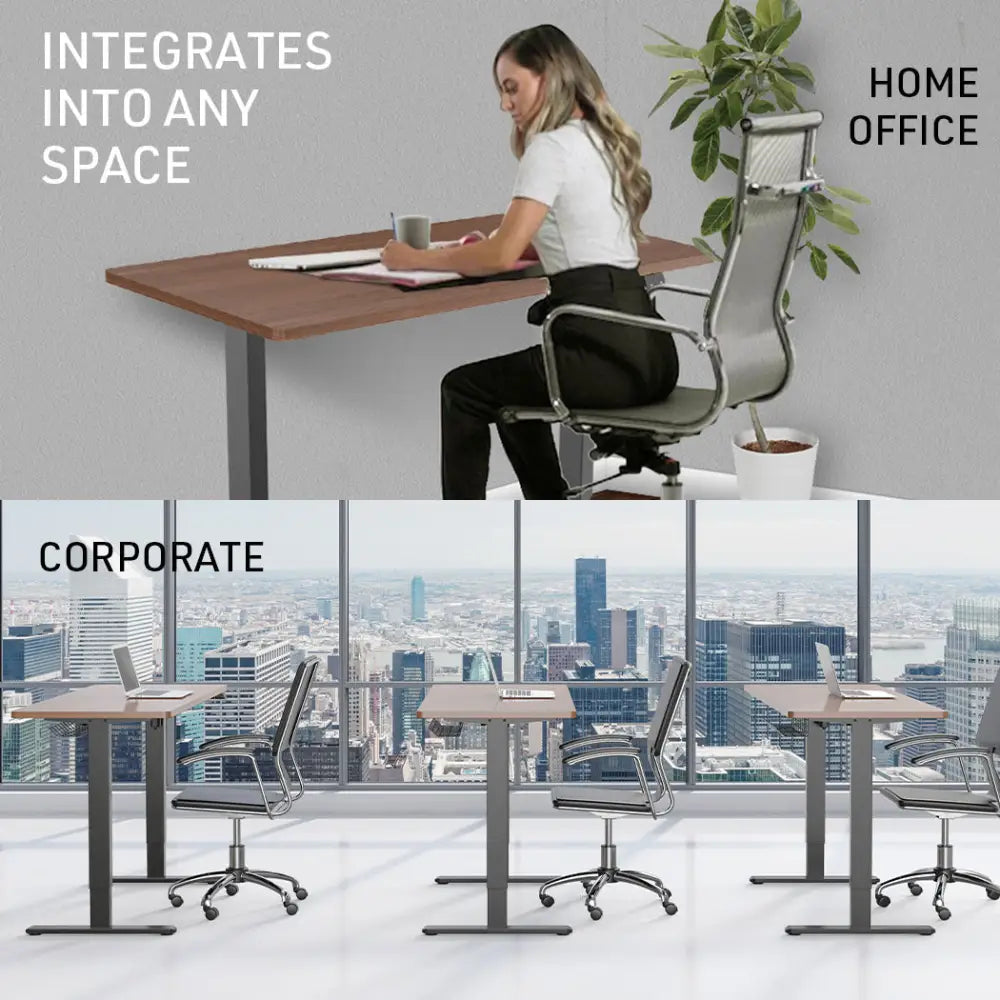 Fortia Sit To Stand Up Standing Desk 120x60cm 72-118cm Electric Height Adjustable 70kg Load Walnut Style/Black Frame