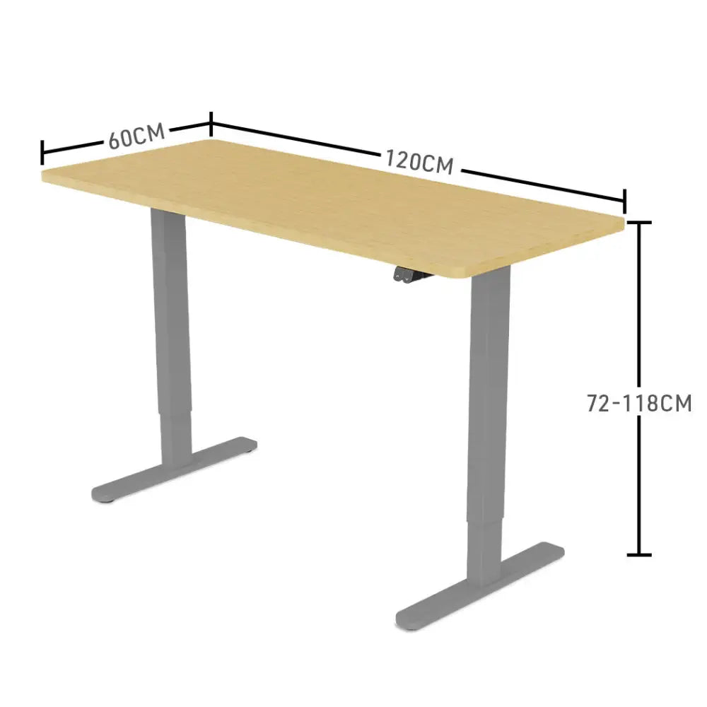 Fortia Sit To Stand Up Standing Desk 120x60cm 72-118cm Electric Height Adjustable 70kg Load White Oak Style/Silver