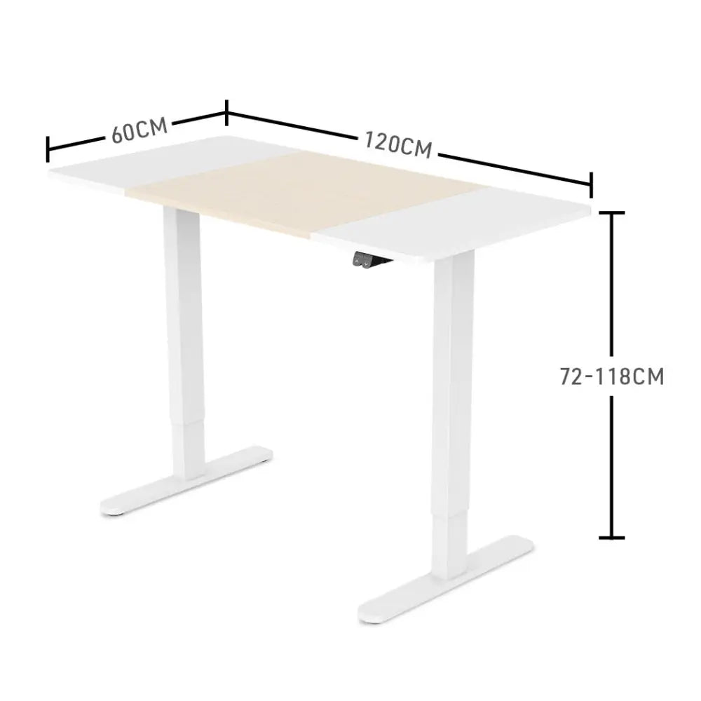 Fortia Sit To Stand Up Standing Desk 120x60cm 72-118cm Electric Height Adjustable 70kg Load Light Oak Style/White Frame