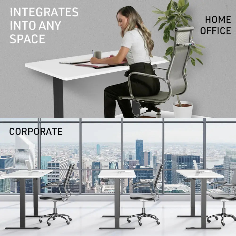 Fortia Sit To Stand Up Standing Desk 120x60cm 72-118cm Electric Height Adjustable 70kg Load White/Black Frame