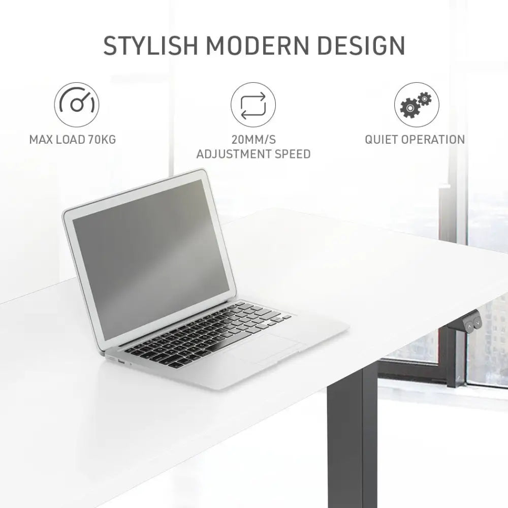 Fortia Sit To Stand Up Standing Desk 120x60cm 72-118cm Electric Height Adjustable 70kg Load White/Black Frame