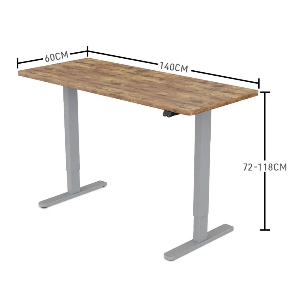 Fortia Sit To Stand Up Standing Desk 140x60cm 72-118cm Electric Height Adjustable 70kg Load Oak Style/Silver Frame