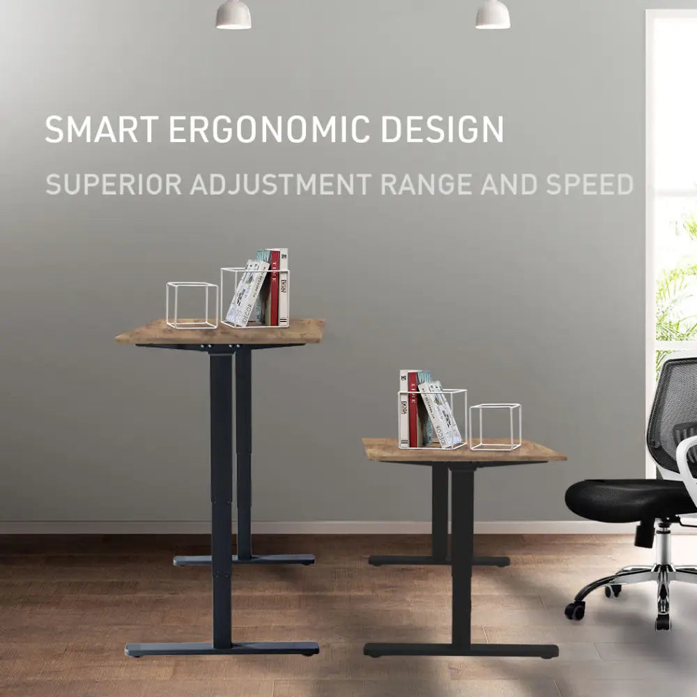 Fortia Sit To Stand Up Standing Desk 140x60cm 72-118cm Electric Height Adjustable 70kg Load Oak Style/Black Frame