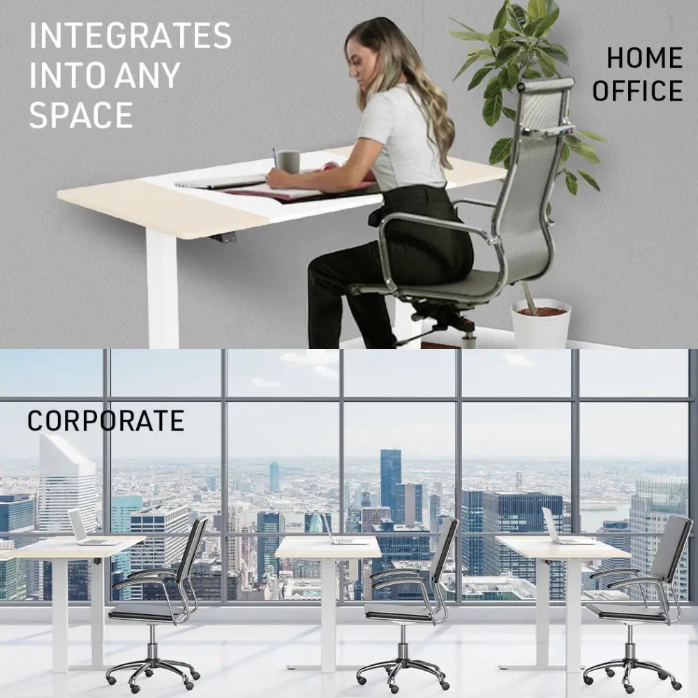 Fortia Sit To Stand Up Standing Desk 140x60cm 72-118cm Electric Height Adjustable 70kg Load Light Oak Style/White Frame