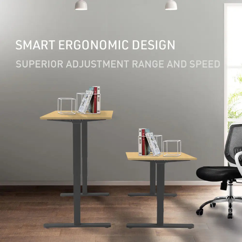 Fortia Sit To Stand Up Standing Desk 140x60cm 72-118cm Electric Height Adjustable 70kg Load White Oak Style/Black Frame