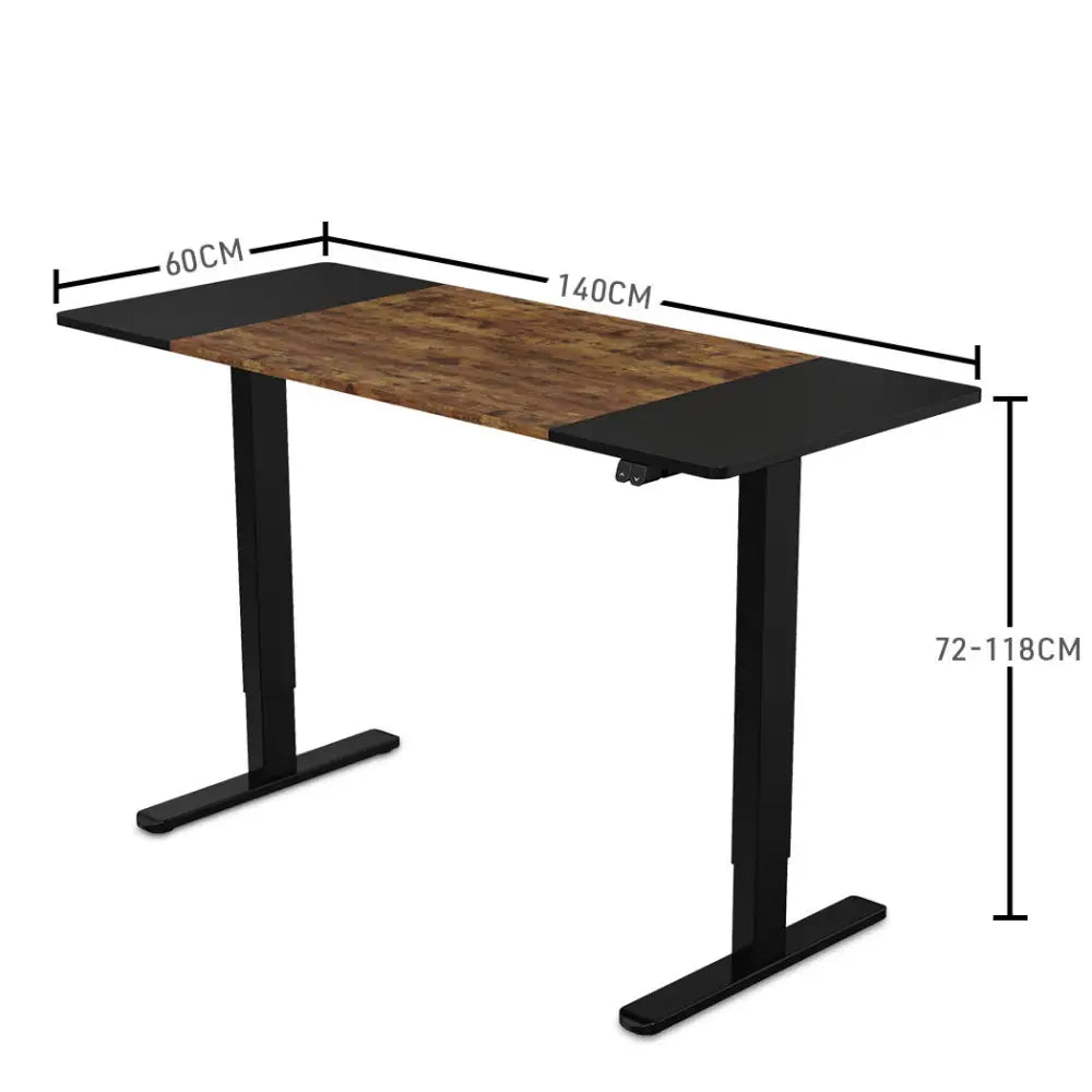 Fortia Sit To Stand Up Standing Desk 140x60cm 72-118cm Electric Height Adjustable 70kg Rated Oak Style/Black Frame