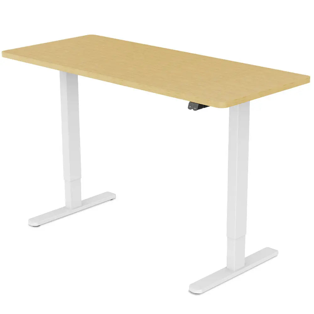 Fortia Sit To Stand Up Standing Desk 140x60cm 72-118cm Electric Height Adjustable 70kg Load White Oak Style/White Frame
