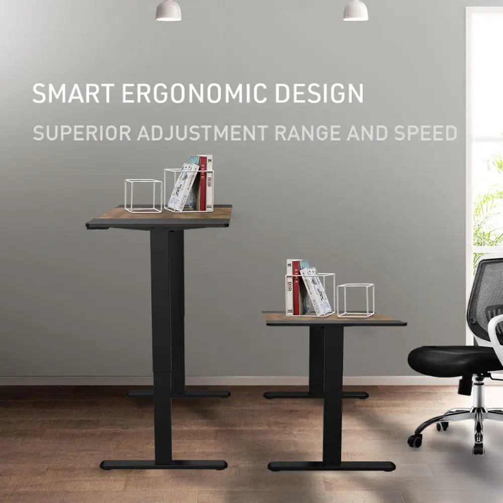 Fortia Sit To Stand Up Standing Desk 140x60cm 72-118cm Electric Height Adjustable 70kg Rated Oak Style/Black Frame
