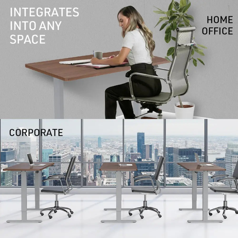 Fortia Sit To Stand Up Standing Desk 140x60cm 72-118cm Electric Height Adjustable 70kg Load Walnut Style/Silver Frame
