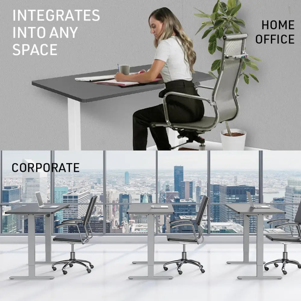Fortia Sit To Stand Up Standing Desk 140x60cm 72-118cm Electric Height Adjustable 70kg Load Black/Silver Frame