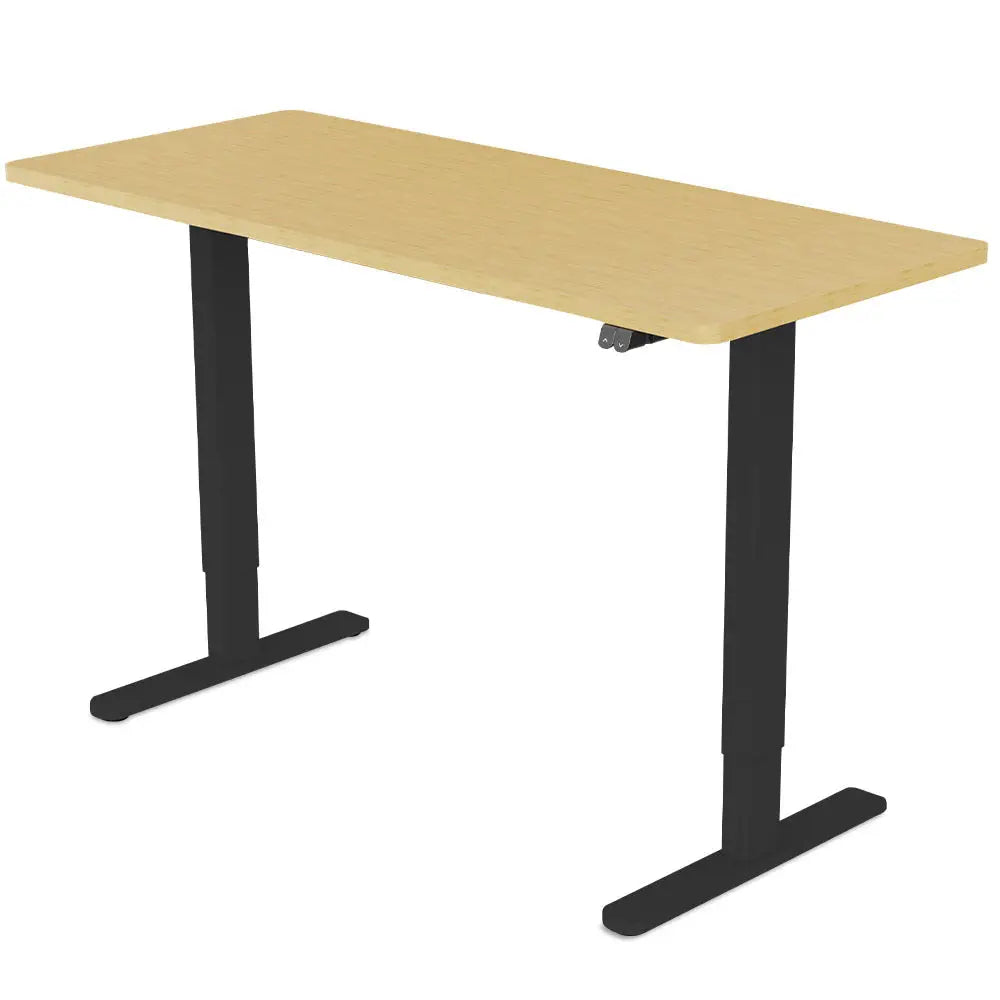 Fortia Sit To Stand Up Standing Desk 140x60cm 72-118cm Electric Height Adjustable 70kg Load White Oak Style/Black Frame