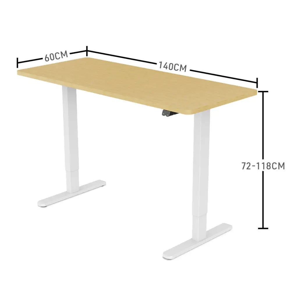 Fortia Sit To Stand Up Standing Desk 140x60cm 72-118cm Electric Height Adjustable 70kg Load White Oak Style/White Frame