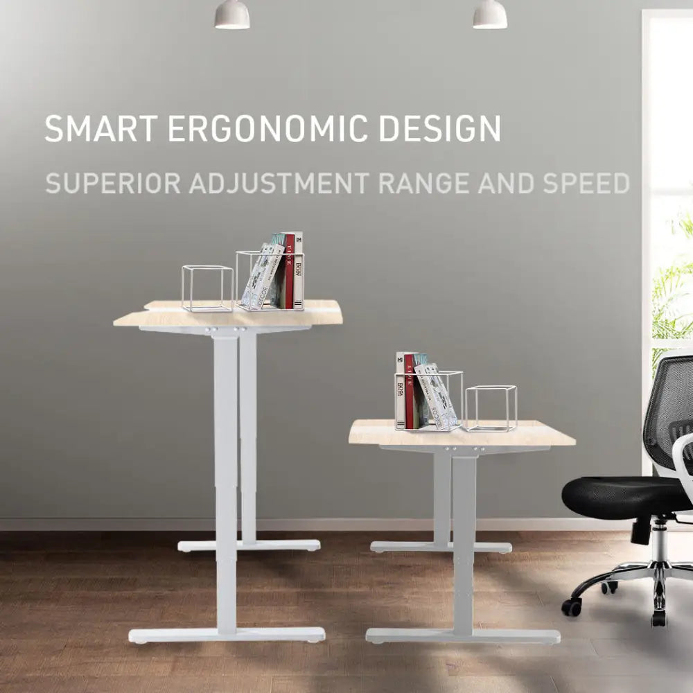 Fortia Sit To Stand Up Standing Desk 140x60cm 72-118cm Electric Height Adjustable 70kg Load Light Oak Style/White Frame