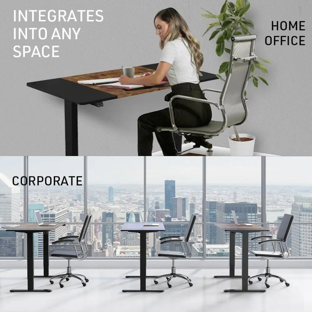 Fortia Sit To Stand Up Standing Desk 140x60cm 72-118cm Electric Height Adjustable 70kg Rated Oak Style/Black Frame