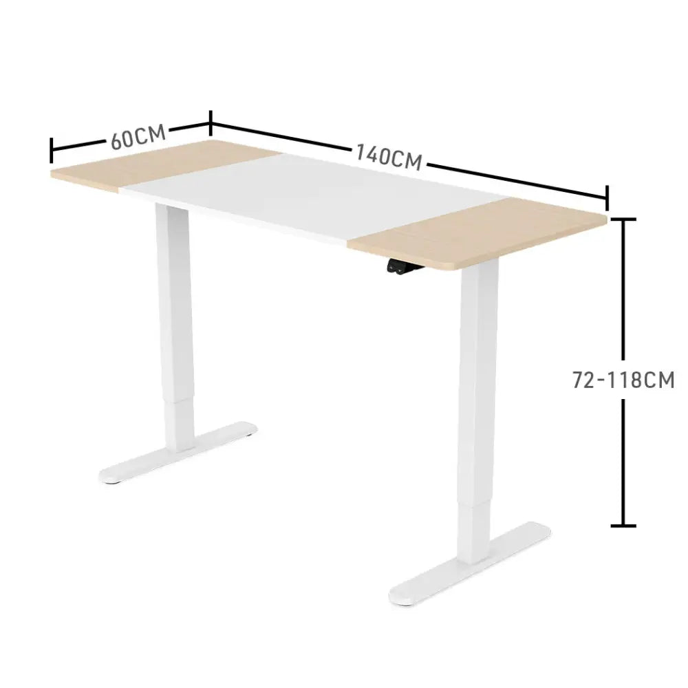 Fortia Sit To Stand Up Standing Desk 140x60cm 72-118cm Electric Height Adjustable 70kg Load Light Oak Style/White Frame