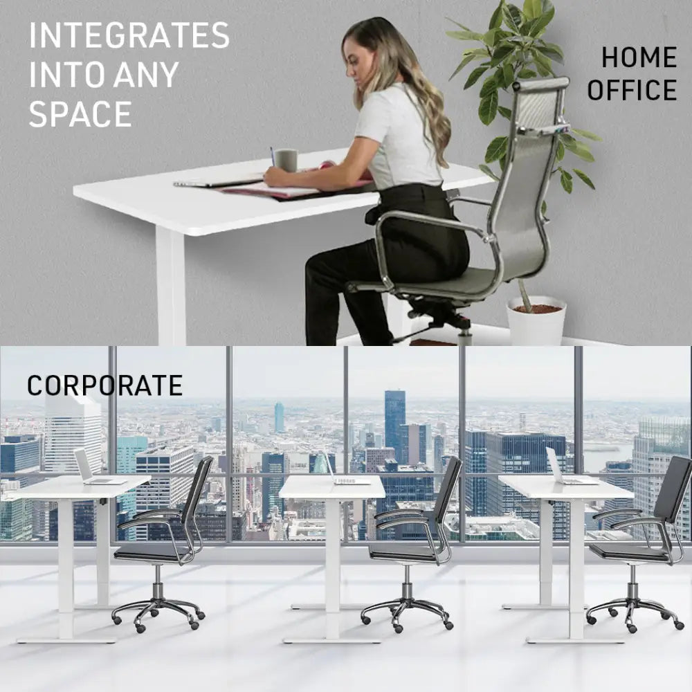 Fortia Sit To Stand Up Standing Desk 140x60cm 72-118cm Electric Height Adjustable 70kg Load White/White Frame