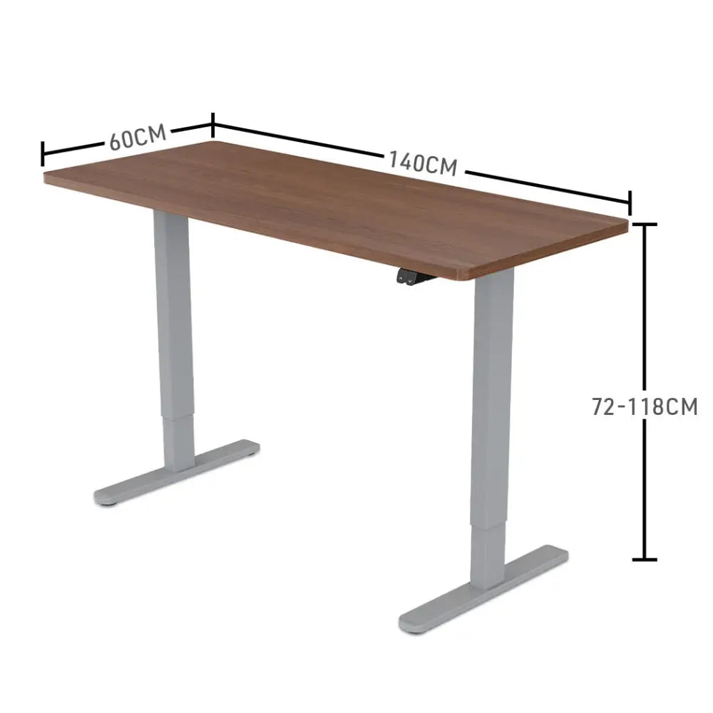 Fortia Sit To Stand Up Standing Desk 140x60cm 72-118cm Electric Height Adjustable 70kg Load Walnut Style/Silver Frame