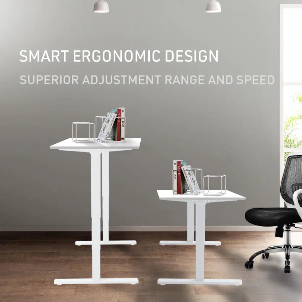 Fortia Sit To Stand Up Standing Desk 140x60cm 72-118cm Electric Height Adjustable 70kg Load White/White Frame
