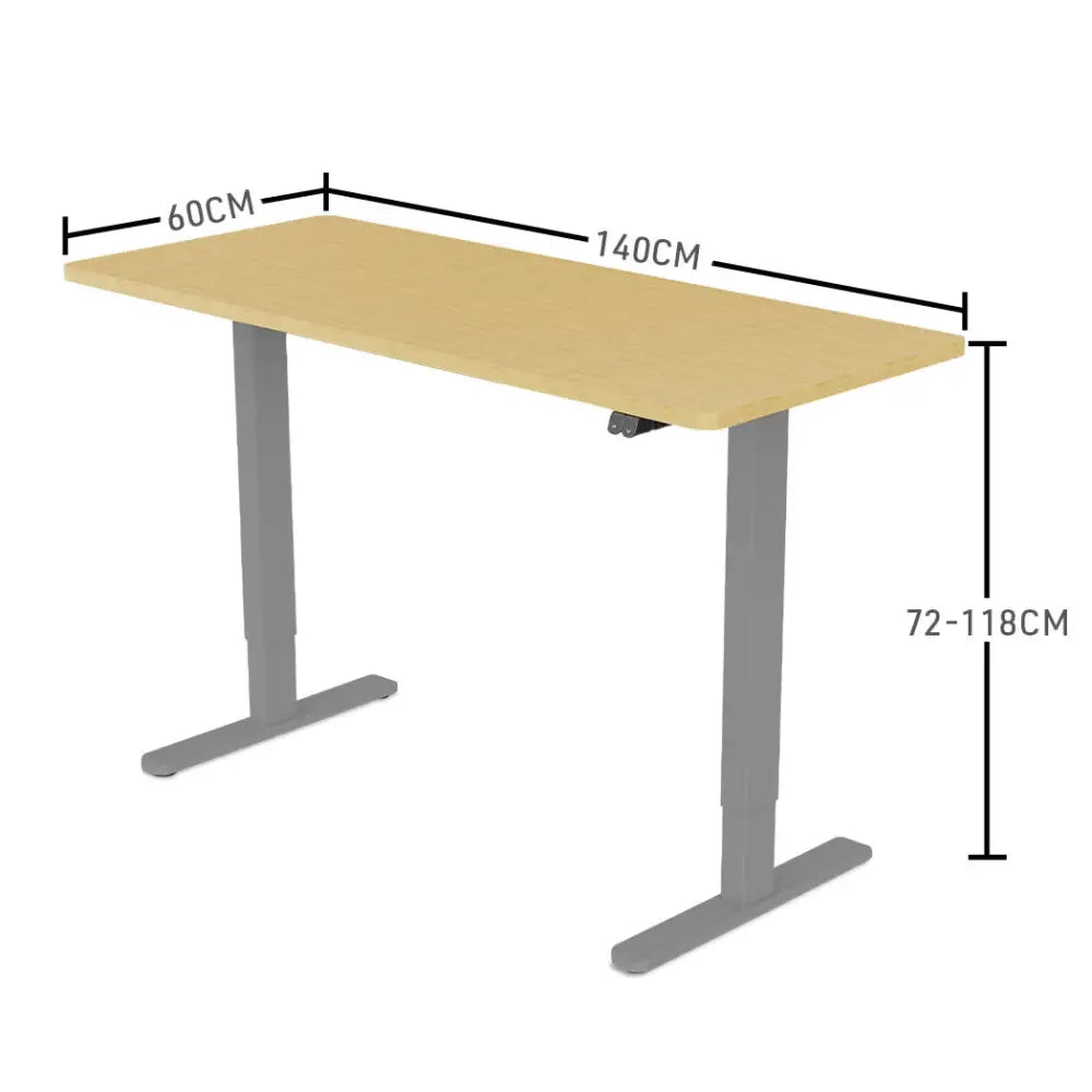 Fortia Sit To Stand Up Standing Desk 140x60cm 72-118cm Electric Height Adjustable 70kg Load White Oak Style/Silver