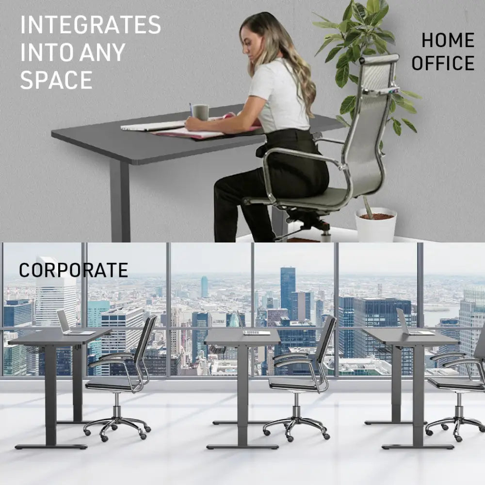 Fortia Sit To Stand Up Standing Desk 140x60cm 72-118cm Electric Height Adjustable 70kg Load Black/Black Frame