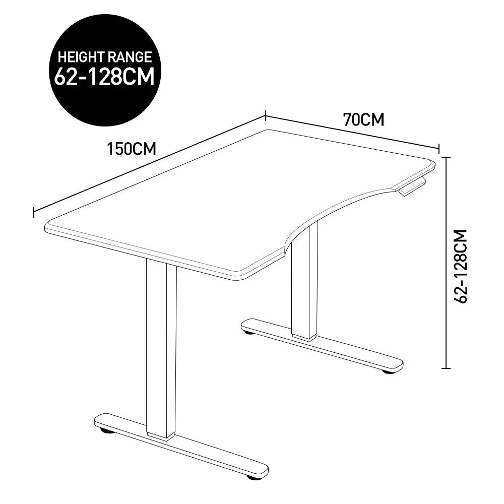 Fortia Sit To Stand Up Standing Desk 150x70cm 62-128cm Electric Height Adjustable Dual Motor 120kg Load Arched