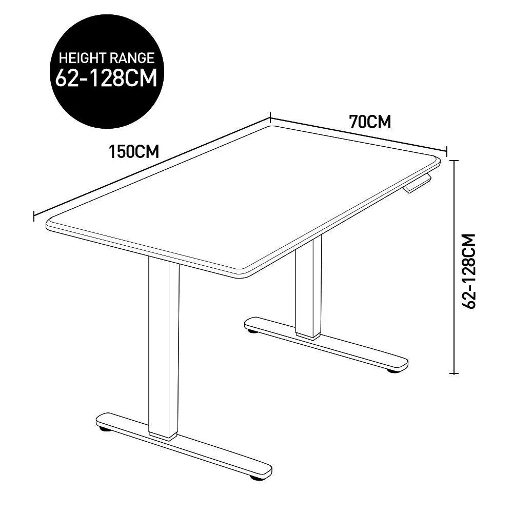 Fortia Sit To Stand Up Standing Desk 150x70cm 62-128cm Electric Height Adjustable Dual Motor 120kg Load White Oak