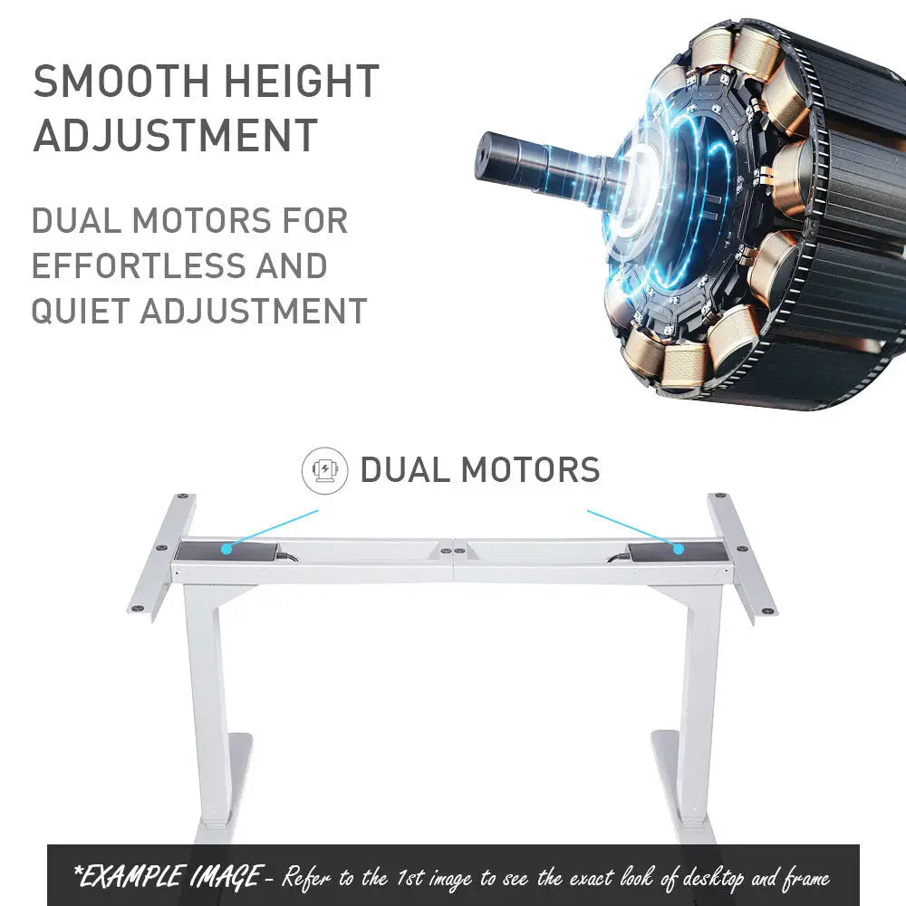 Fortia Sit To Stand Up Standing Desk 150x70cm 62-128cm Electric Height Adjustable Dual Motor 120kg Load White/White