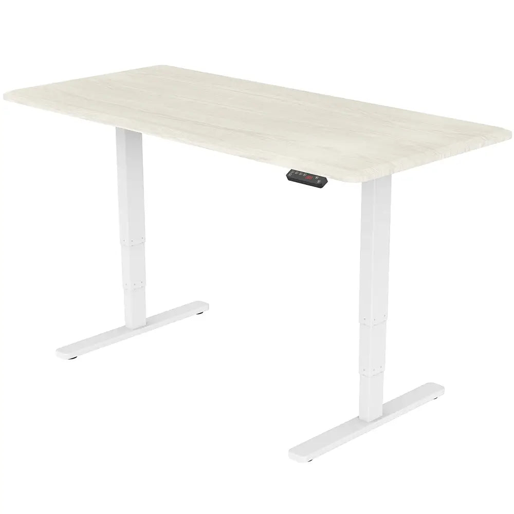 Fortia Sit To Stand Up Standing Desk 160x75cm 62-128cm Electric Height Adjustable Dual Motor 120kg Load White Oak