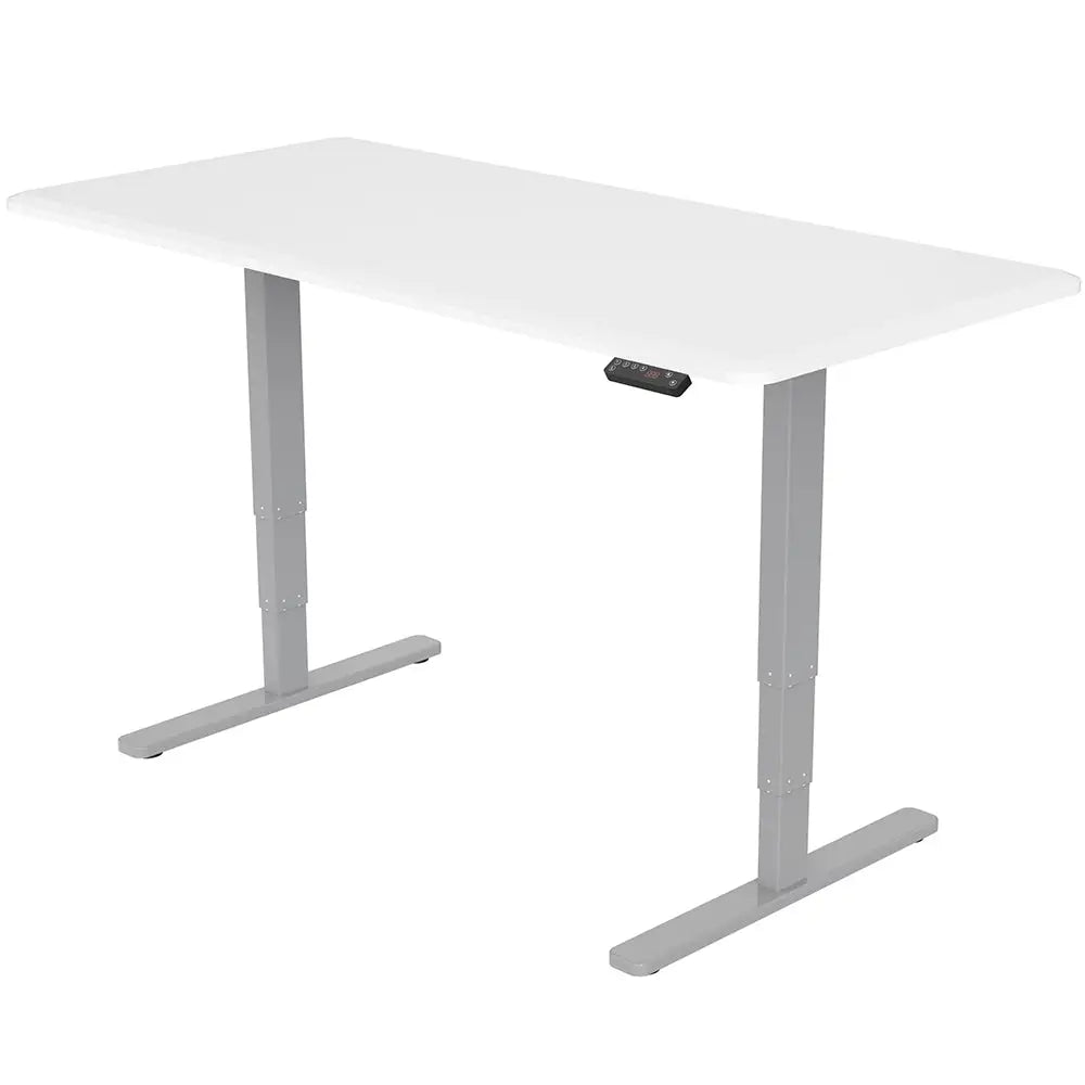 Fortia Sit To Stand Up Standing Desk 160x75cm 62-128cm Electric Height Adjustable Dual Motor 120kg Load White/Silver